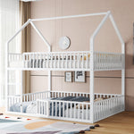 Children's Bunk Bed 140*200, Double Bed with Stairs & Loft Design, White Metal