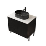 Bathroom Vanity Unit with Oval Ceramic Basin and Sintered Stone Countertop, Black