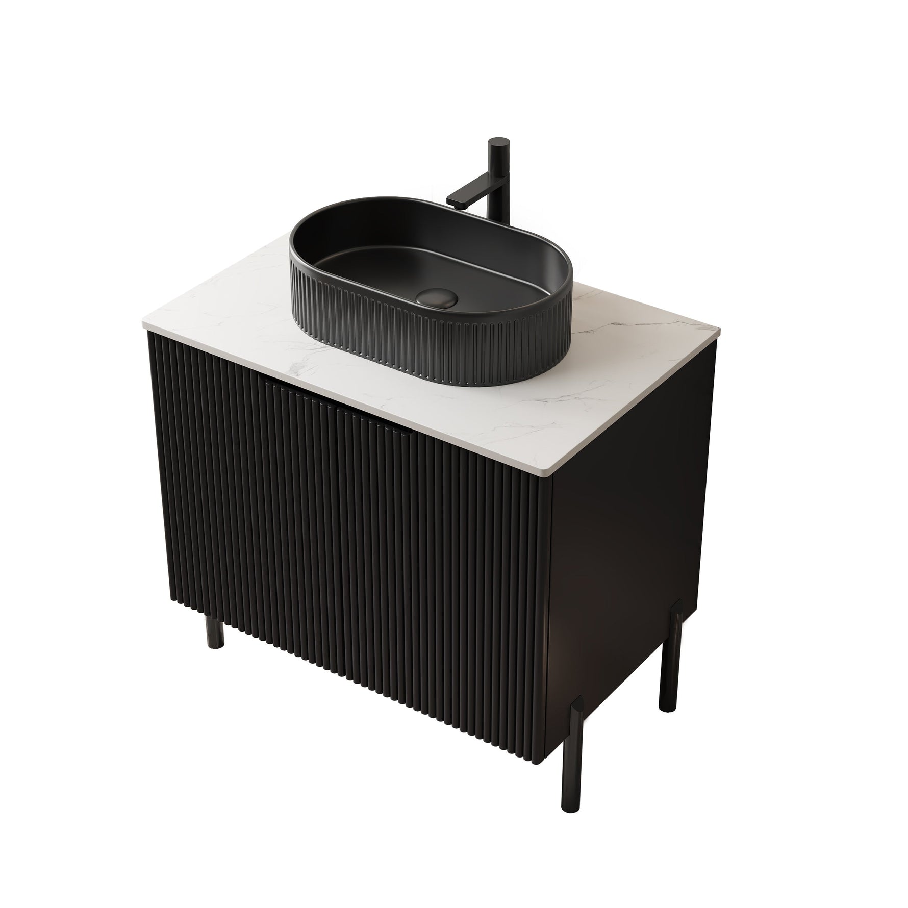 Bathroom Vanity Unit with Oval Ceramic Basin and Sintered Stone Countertop, Black