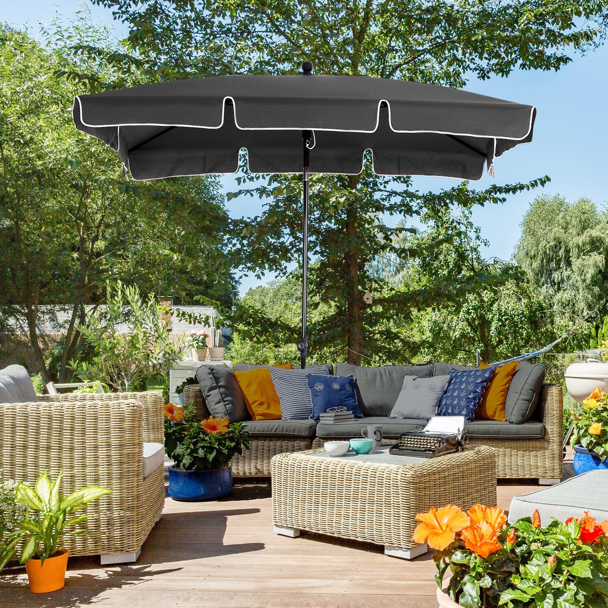 Parasol/Umbrella, Foldable Sunshade for Beach/Garden/Balcony, Grey