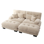 Cloud Corner Sofa, Double with Lumbar & Decorative Pillows, Ottomans, Chenille Light Brown