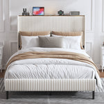 Bed Frame 140x200 Upholstered Platform Wing Edge Design Metal Slats Fabric Headboard