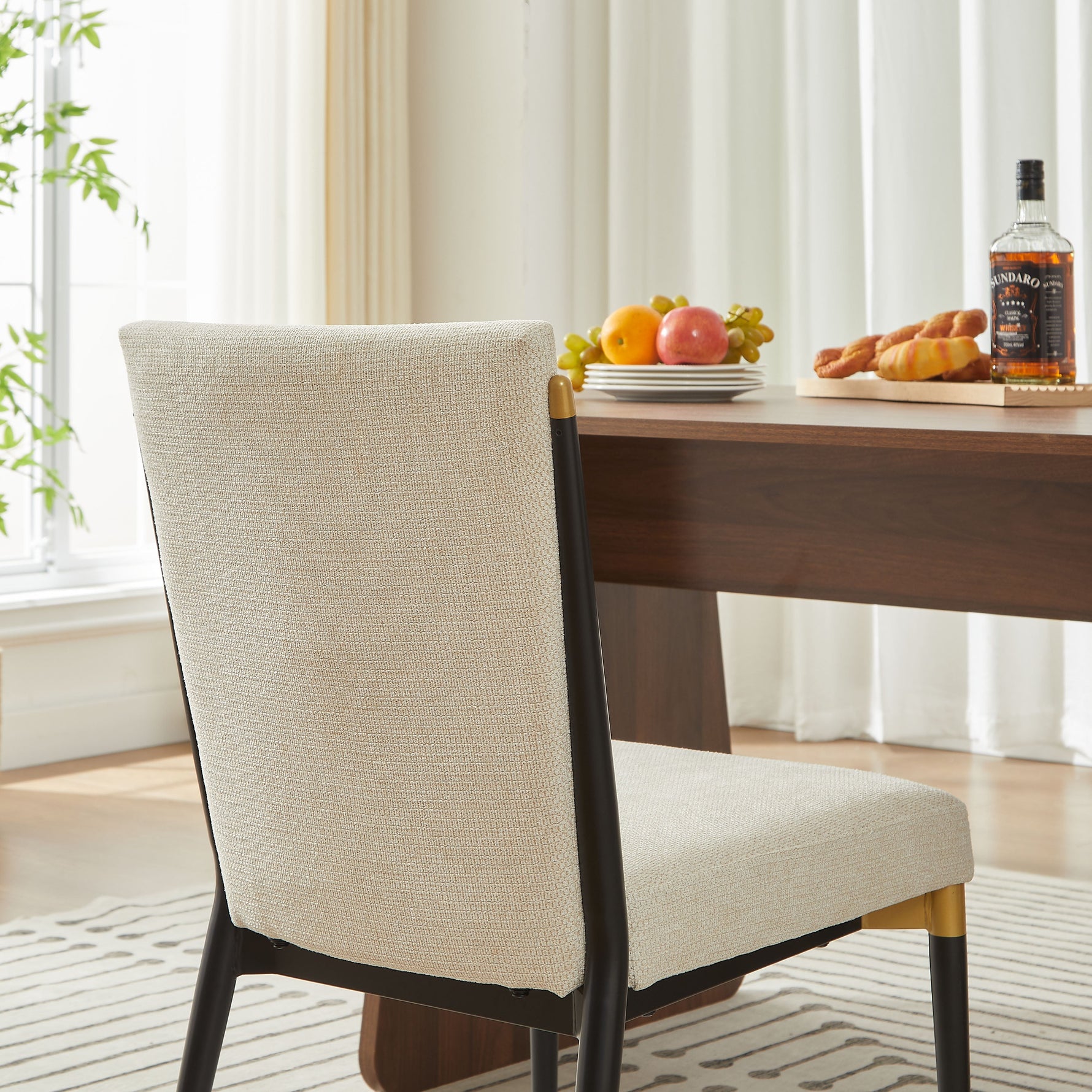 Set of 2 Dining Chairs Scandinavian Style Black/Gold Legs - Cream Fabric