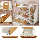Bunk Bed 90x200cm Storage Stairs Drawers Pine/MDF White+Natural