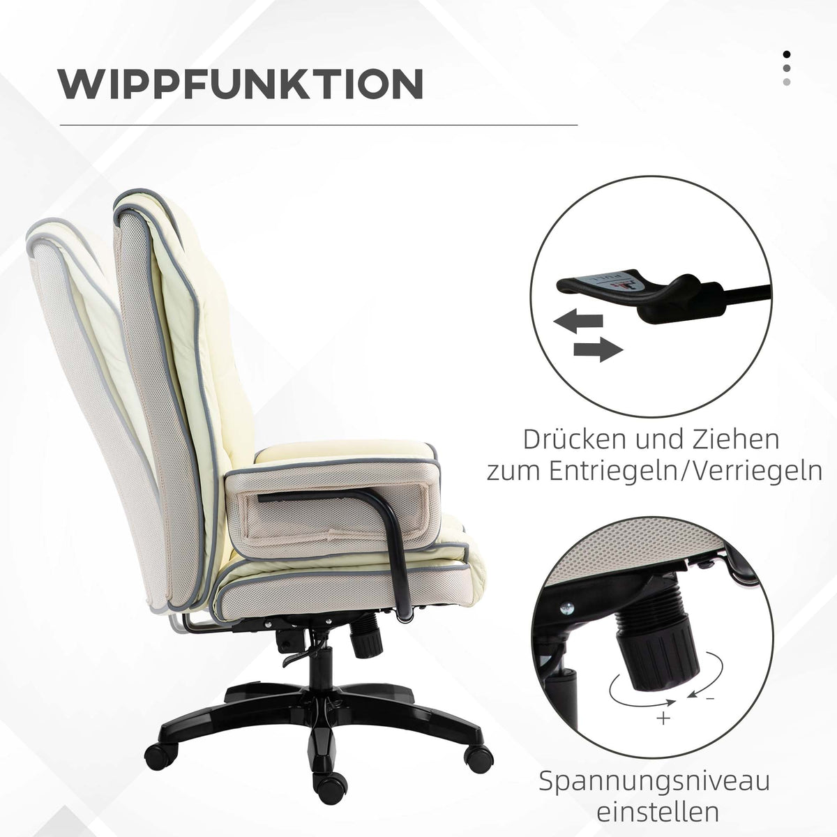 Office Chair, Ergonomic Adjustable Reclining, Cream