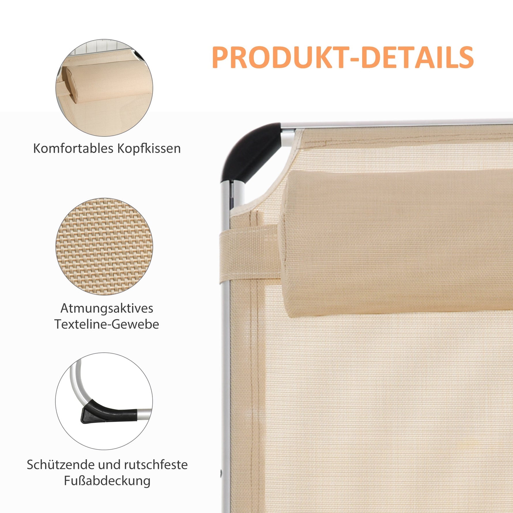 Garden Lounger 5-Way Adjustable Foldable Ergonomic, Aluminum Mesh Fabric Beige