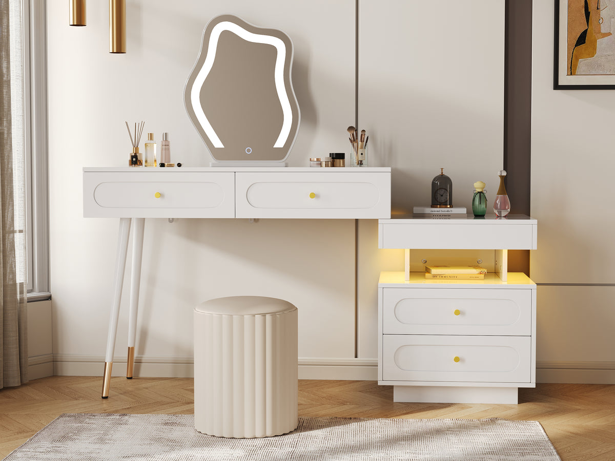 Dressing Table Set with LED Mirror & 4 Drawers, White