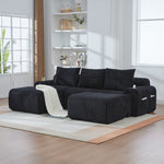 Modular Sofa - 3-Seater with 2 Ottomans, Modular, Cup Holders, Storage - Black Corduroy
