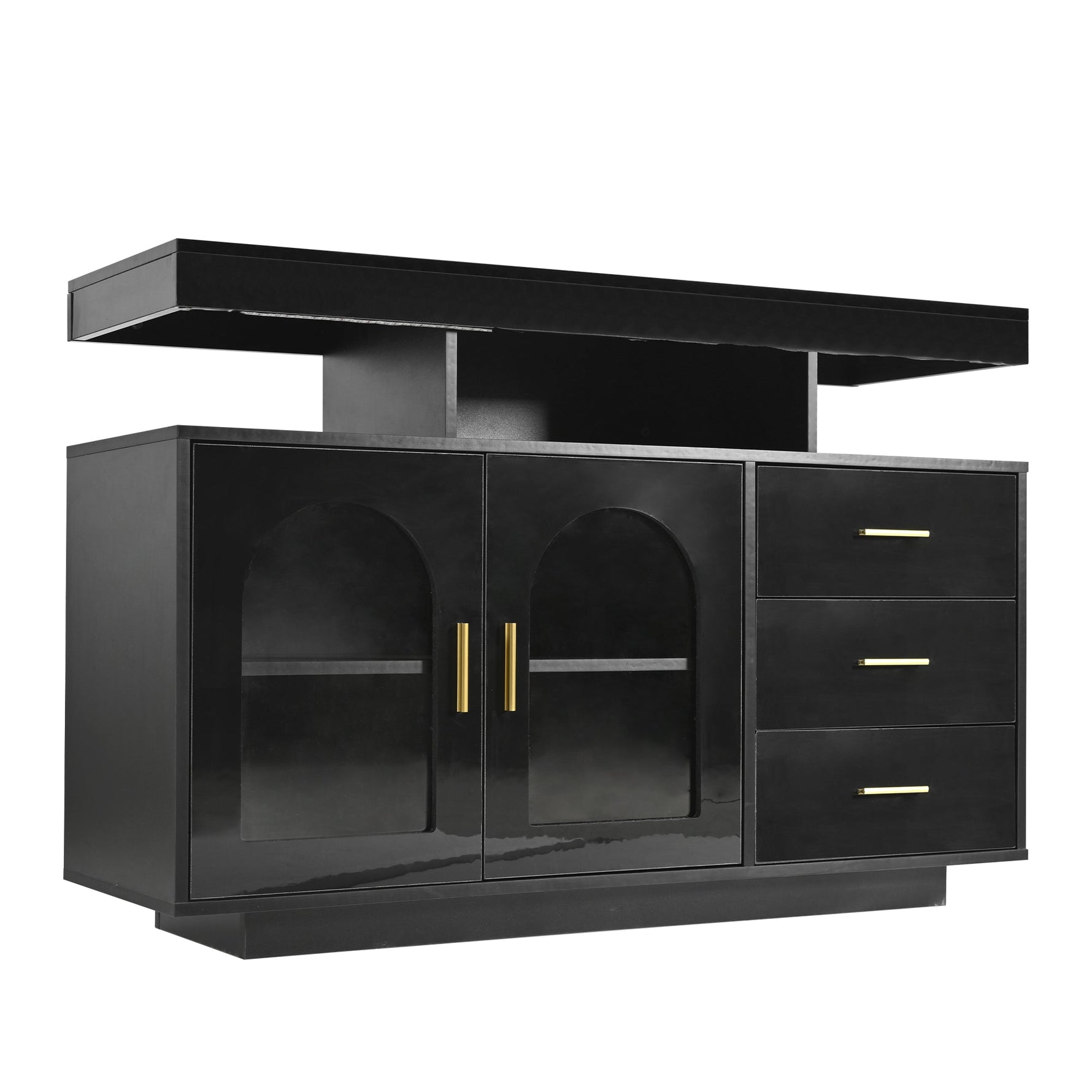 LED Sideboard Buffet Cabinet with 16-Color Lights and 3 Drawers, Black