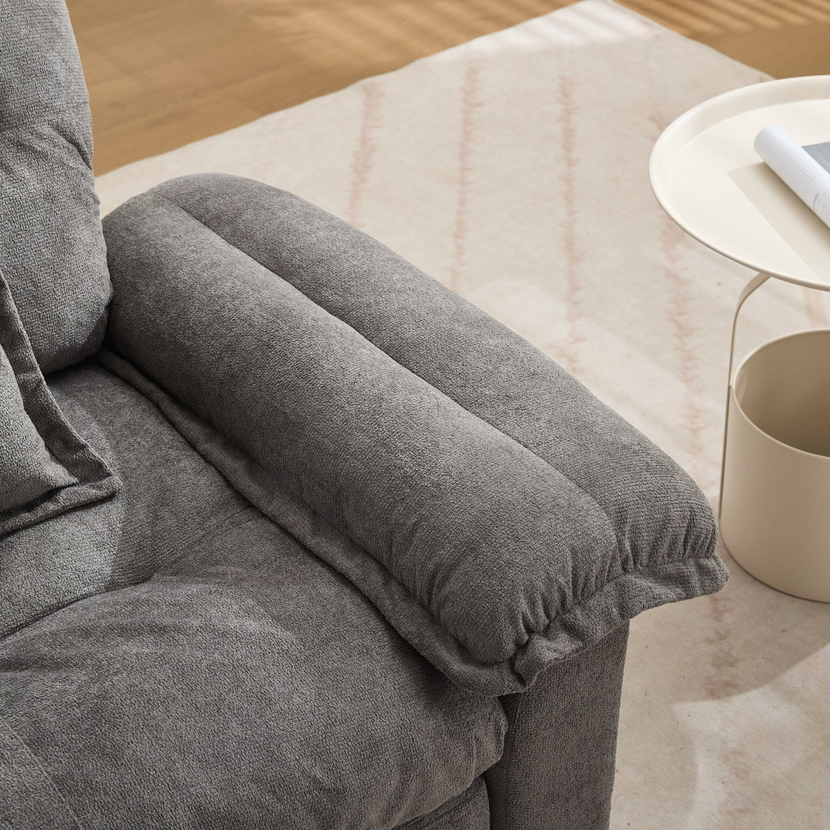 360° Swivel Armchair with Support Cushion and Oversized Seat, Chenille