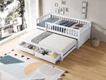 Solid Wood Sofa Bed 90x200cm with Pull-Out Bed & 2 Drawers, White