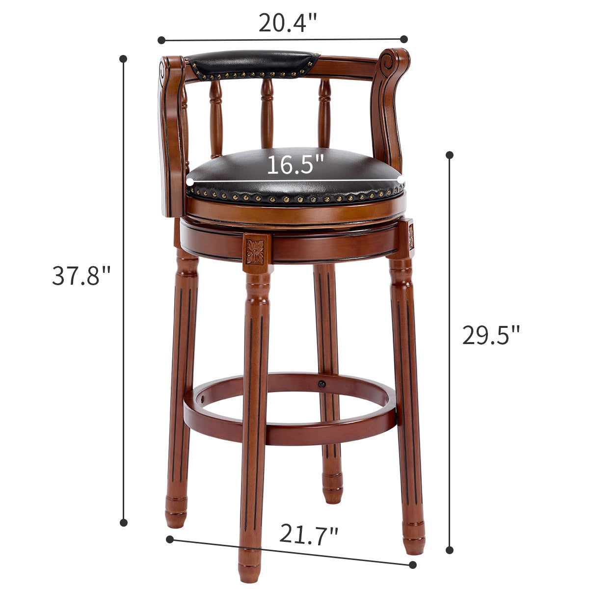 Bar Stools 360° Swivel with Backs Bar Counter Height - Cow Top Leather Wooden
