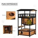 Cat House, 4 Levels with Stairs, Winter-Proof, Yellow Fir Wood