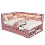 Upholstered Sofa Bed 90x200cm with Drawers & USB, Pink