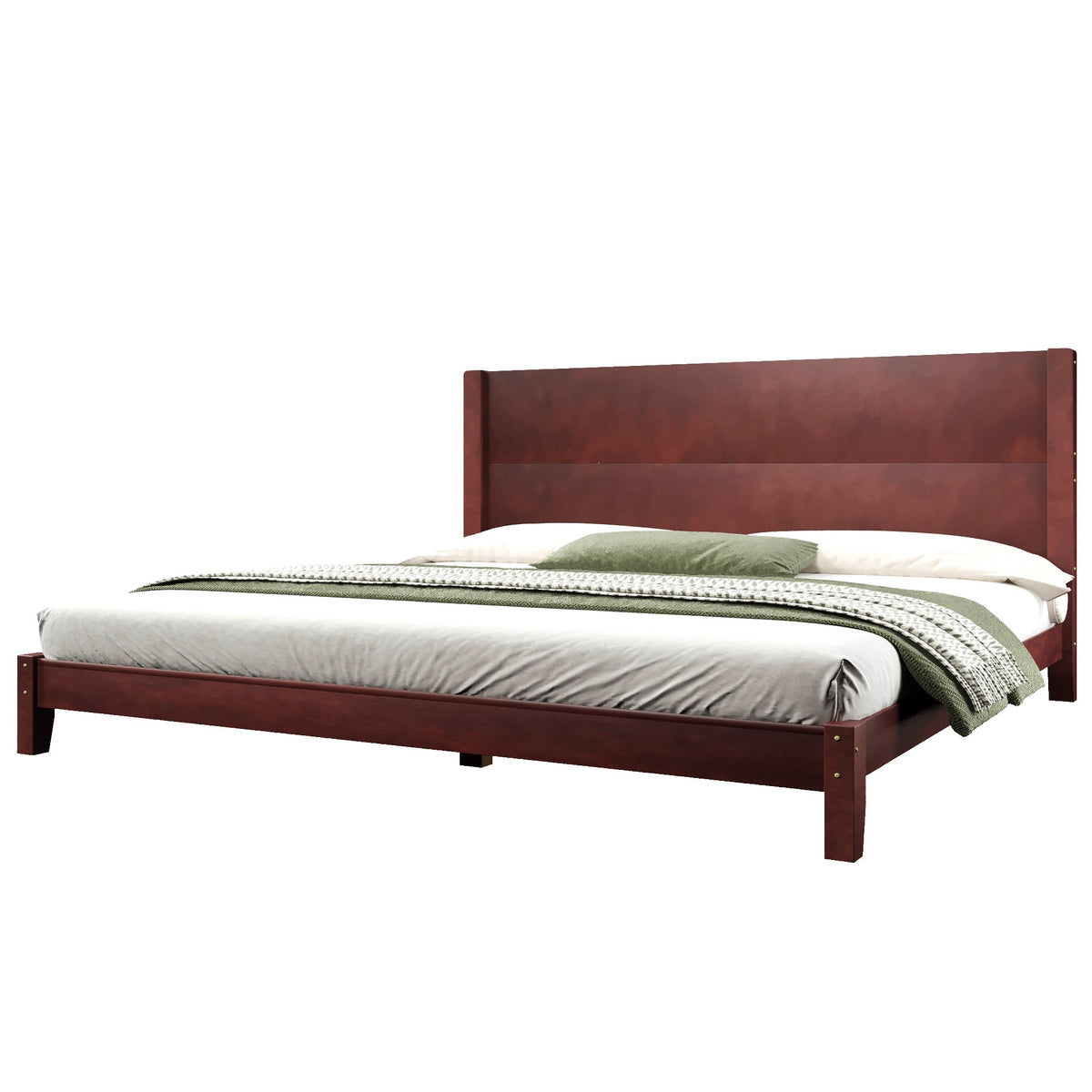 Platform Bed with Headboard and Slatted Base, 180x200cm, Brown Wood