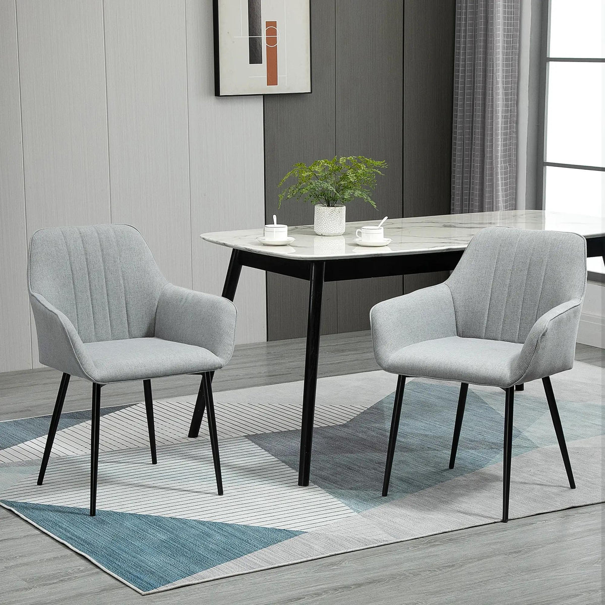 Dining Chairs, Set of 2, Upholstered, Light Grey Linen