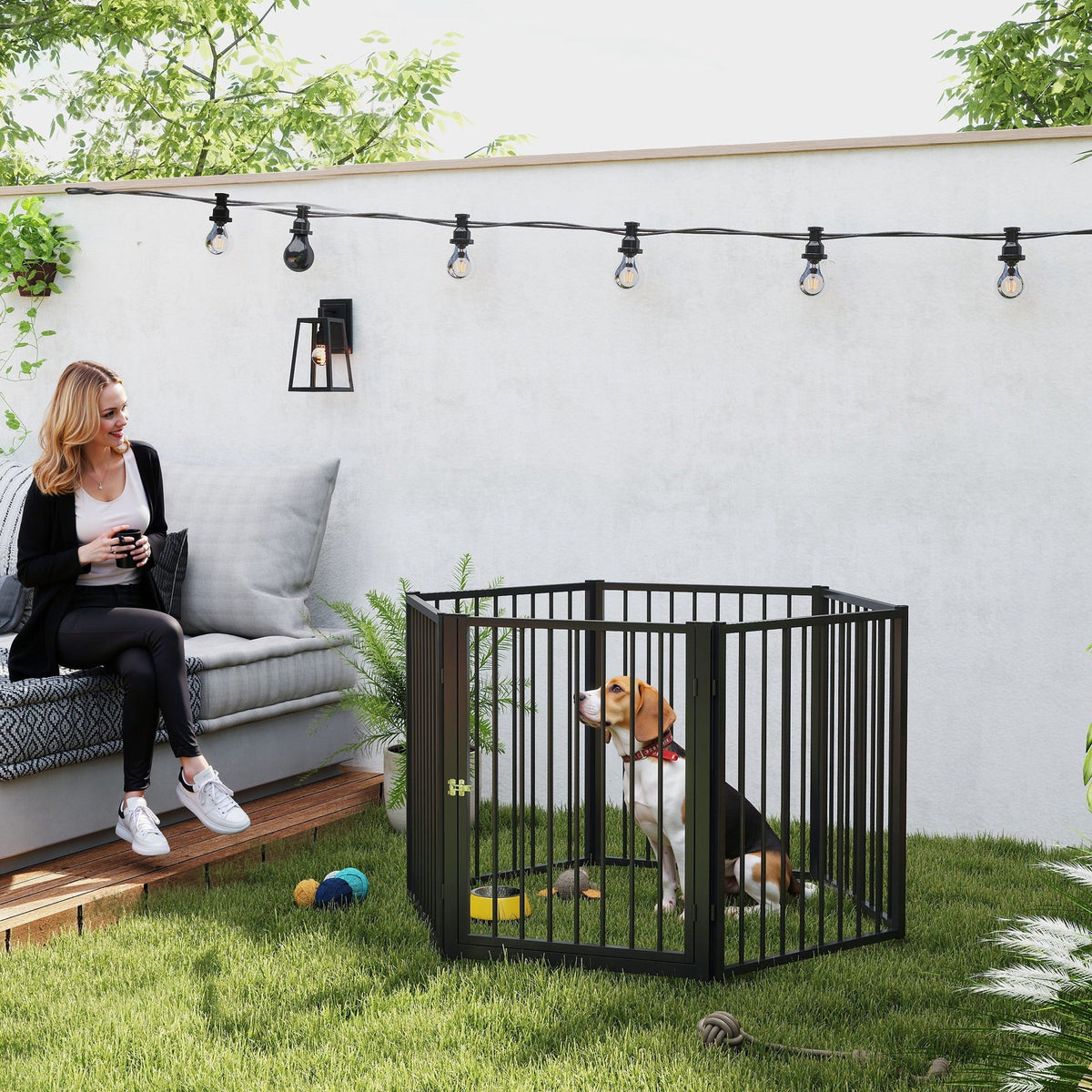 Puppy Playpen, 76cm High, 8-Piece with Door, Steel, Black