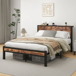Metal Platform Bed Frame 140x200cm Storage Headboard Noiseless, Vintage Brown