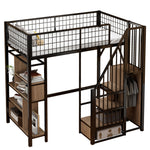 Loft Bed, 90 x 200 cm, Storage, Shelves & Stairs, Metal Black
