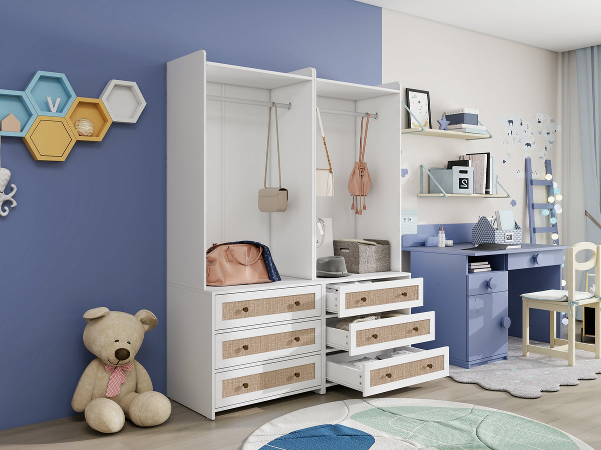 Wardrobe, Three Drawers, Boho-Style, 180cm Height, White