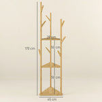 Coat Rack, 8 Hooks, 3 Tiers, Bamboo, Natural