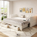 Upholstered Daybed Sofa Bed Extendable 90x200cm Storage Drawers USB Port Beige Linen