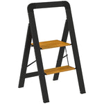 Folding Stepladder 2-Step, Handle, Non-Slip, 150 kg, Aluminium Black