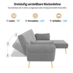 Modern L-Shaped Fold-Out Sleeper Sofa with 3-Position Adjustable Backrest, Velvet