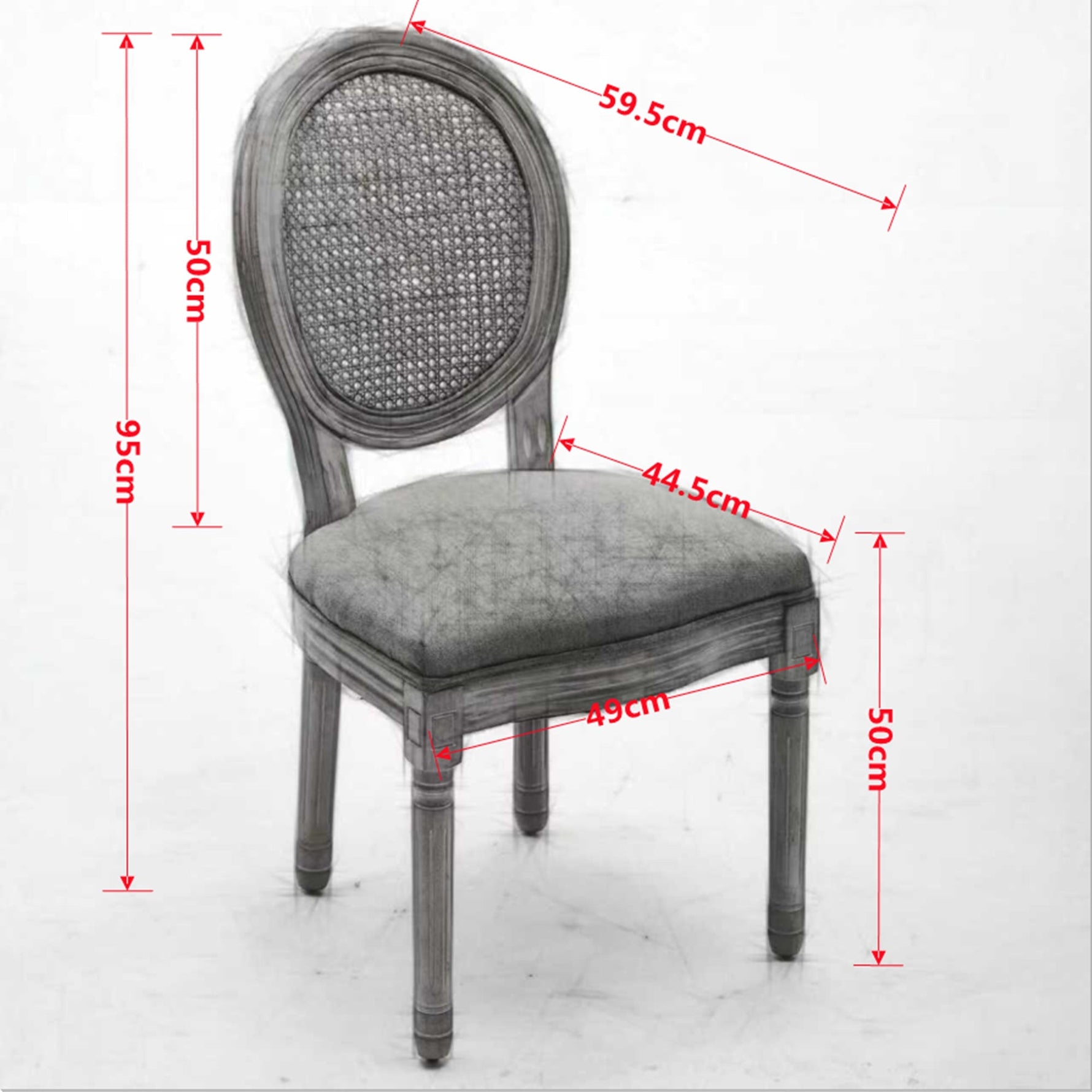 French Style Dining Chair Set of 2 Rattan Back Solid Wood - Gray Linen