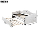 Daybed 90x200cm with Pull-Out Bed, Sofa Bed - Beige Linen