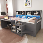 Children's Bed 90x200cm with Desk & LED Light, Solid Wood, Grey