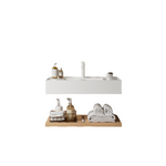 Bathroom Vanity Unit with Wall-Hung Acrylic Basin and Striped Shelf, 75cm, Natural Wood Grain