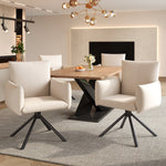 Dining Swivel Armchair Set of 6, Upholstered 360° Metal Legs Lumbar Support - Velvet Beige