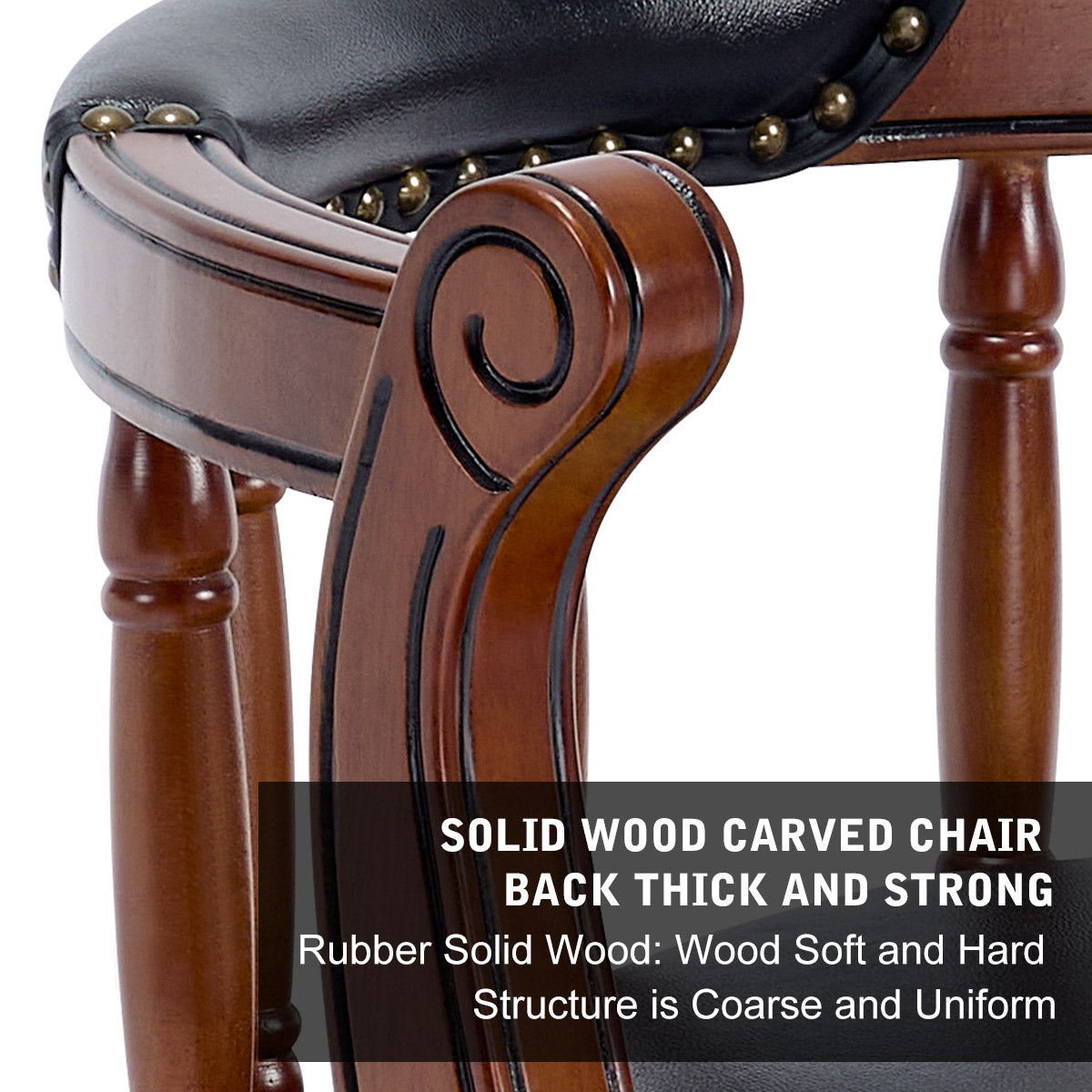Bar Stools 360° Swivel with Backs Bar Counter Height - Cow Top Leather Wooden