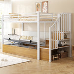 Iron Loft Bed with Padded PU Backrest and Hydraulic Function, 90x200cm, White