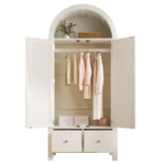 Wardrobe with Rattan Weave and 2 Doors, 181x78x45cm, White Wood