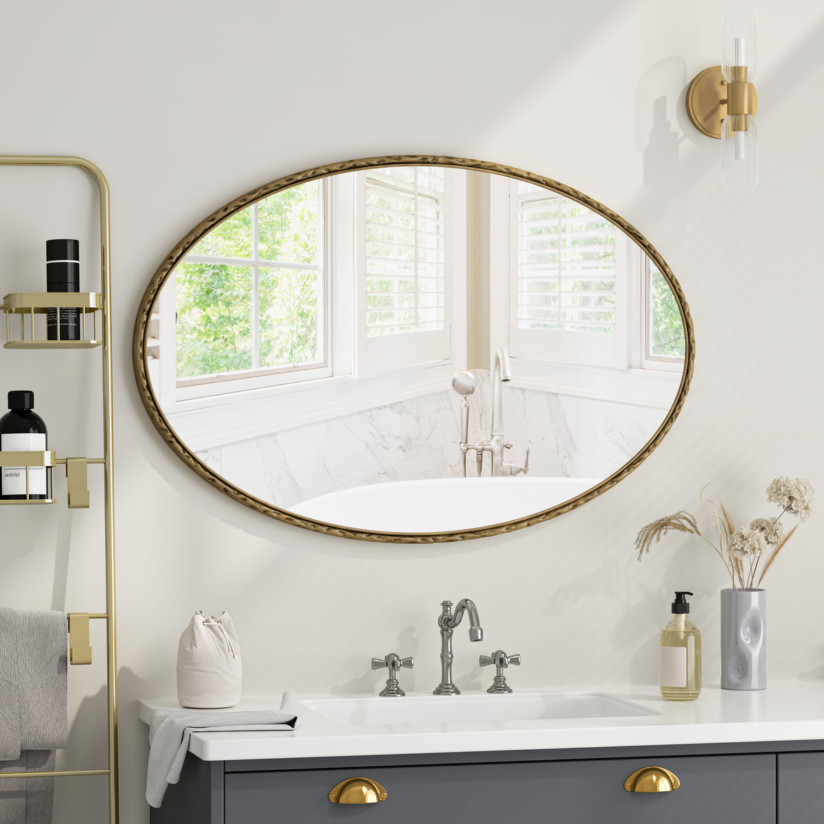 Iron Art Oval Retro Mirror, Antique Wall Hanging, Gold