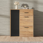 Modern Shoe Cabinet, Adjustable Shelves 1 Drawer 2 Drop-Down Doors, Black and Natural Tones