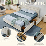 Double Bed 140x200cm 4 Storage Drawers Chenille - Beige