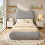 Upholstered Storage Bed 90x200cm with Hydraulic Lift, Grey Linen