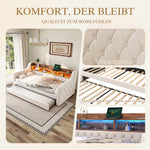 Space-Saving Sofa Bed 90x190cm with Storage & LED, Beige Velvet