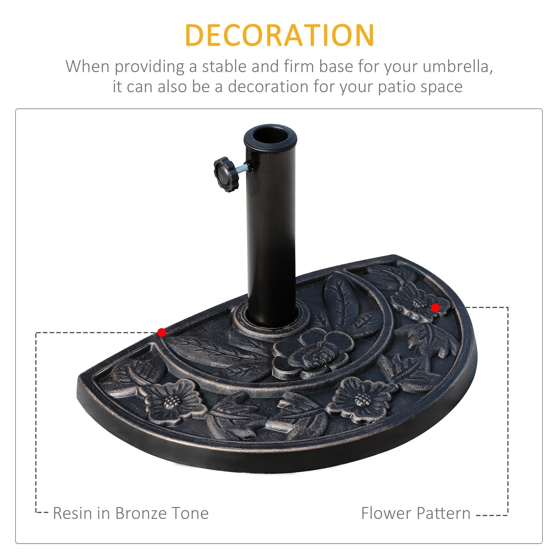 Semi-circular Parasol Base 50x31x32cm Stable Resin/Stainless Steel Bronze