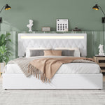 Upholstered Bed 180x200cm Hydraulic Storage LED USB - White