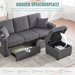 Velvet Sofa LED USB-C Storage Footrest Cup Holders, Dark Grey