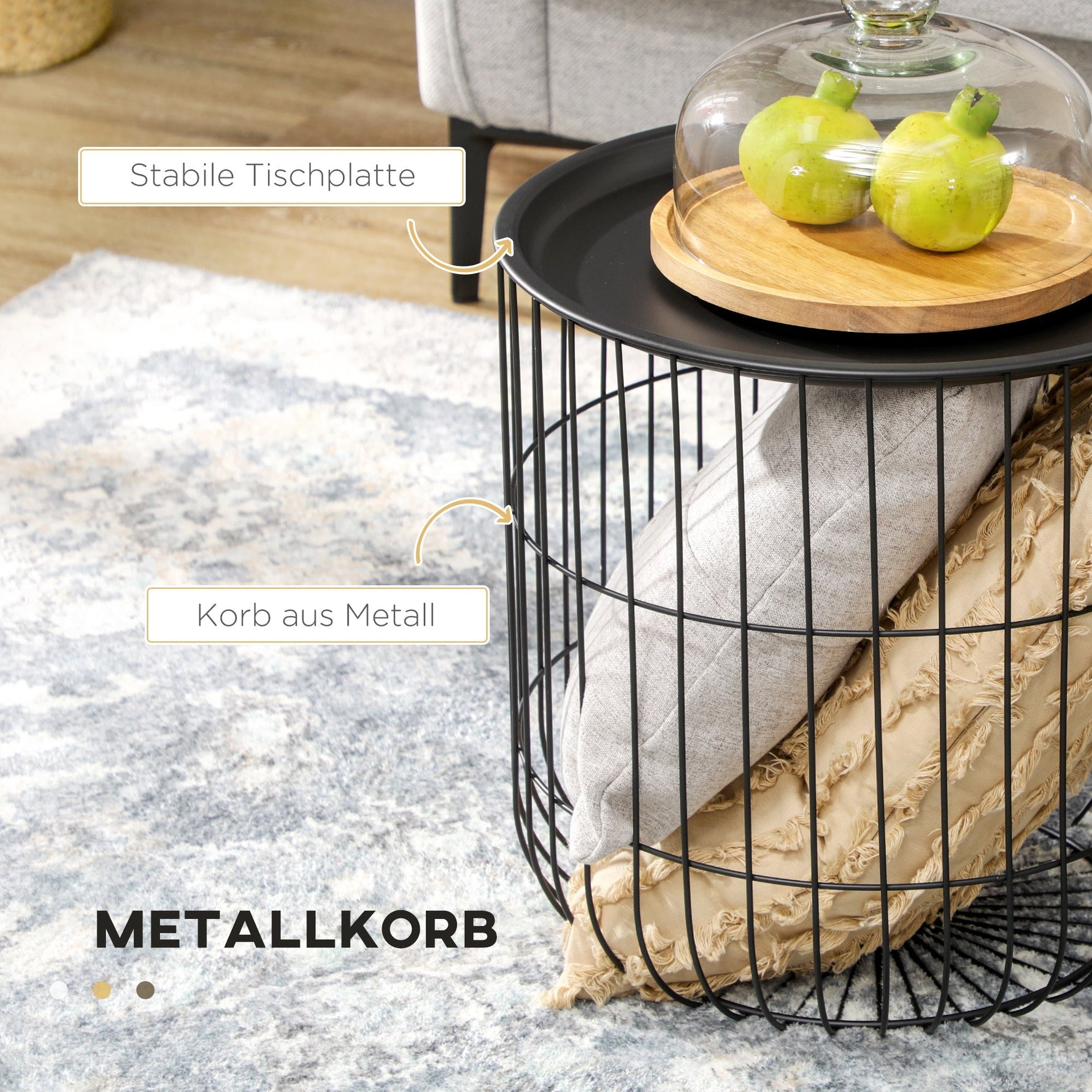 Coffee Tables, Set of 2, Scandi Design with Storage Space, Steel Black