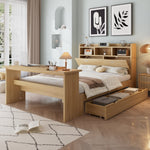 Children's Single Bed 140x200cm with Storage & Table, Natural Wood