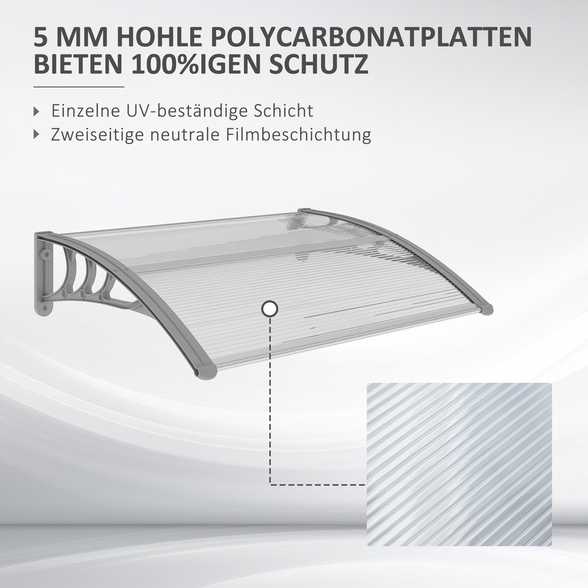 Canopy for front door 100 x 75 cm pent arch aluminum and polycarbonate silver