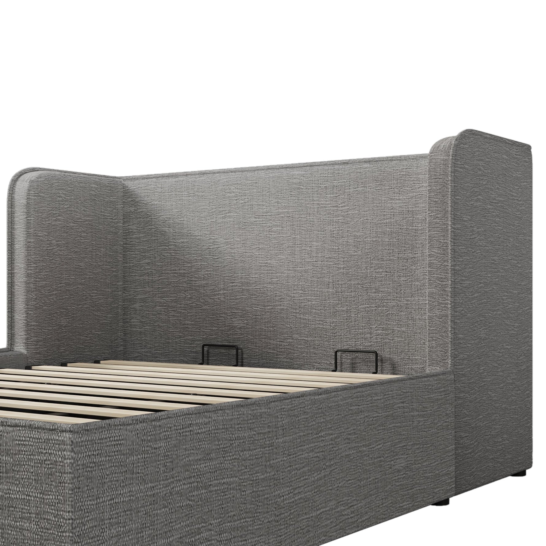 Upholstered Double Bed with Hydraulic Storage and Slatted Base, 180x200cm, Grey Linen