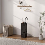 Umbrella Stand, 4 Hooks, Water Catcher, Steel Black