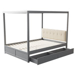 Canopy Bed 140x200 cm with Large Drawers & Soft Headboard, Wooden Grey